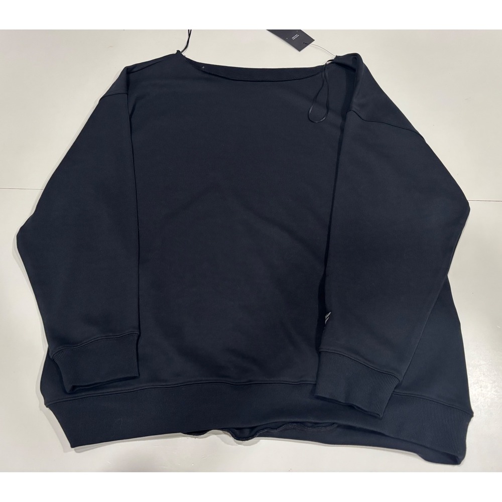 Fabletics Womens XL Black French Terry Raw Edge Crewneck Sweatshirt Pullover NWT